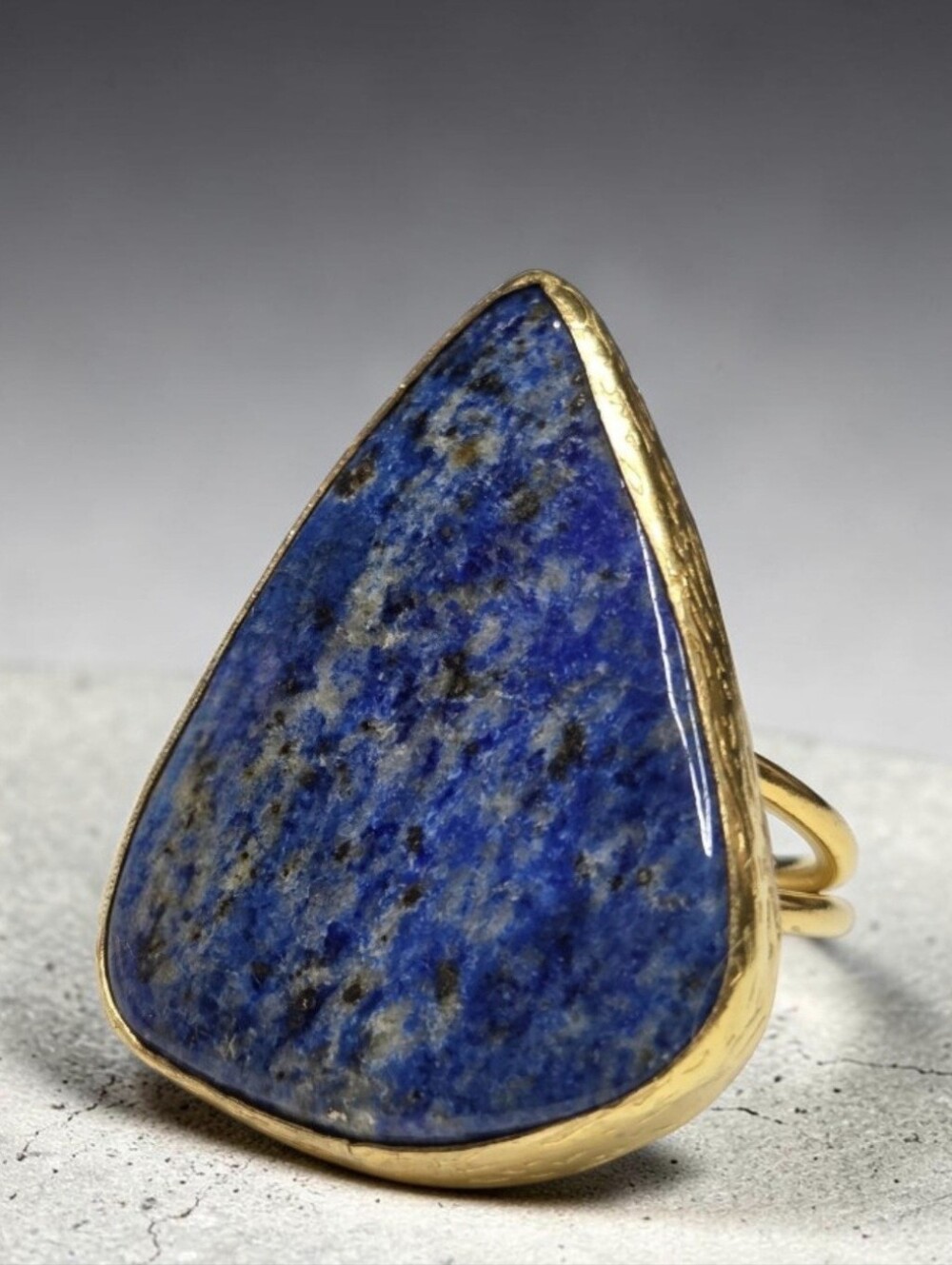 Huge 18k Gold Plated Artisan Genuine Lapis Lazuli Teardrop Stone Statement Ring